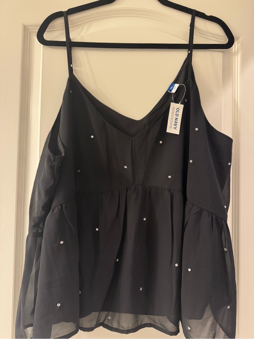 NWT- Old Navy Black Sequin-Accent Spaghetti Strap Peplum Camisole